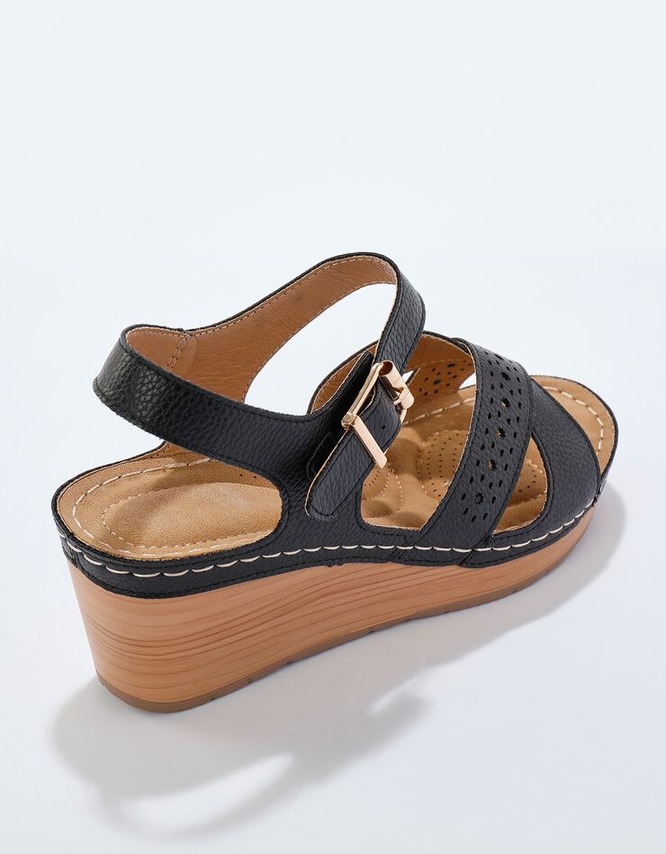 Sandales compensées ajourées semelle effet bois (noir) Sandales compensées ajourées semelle effet bois (noir)