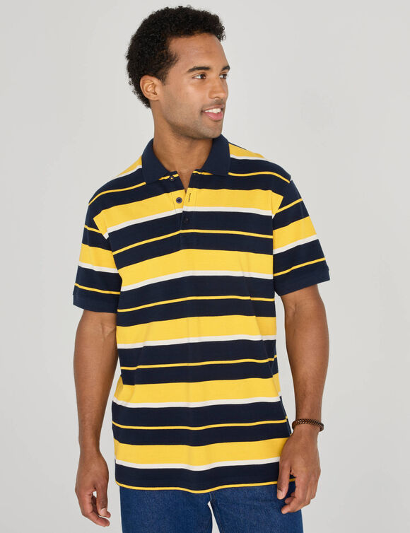 Polo ray&eacute;e maille piqu&eacute;e manches courtes (marine / miel)