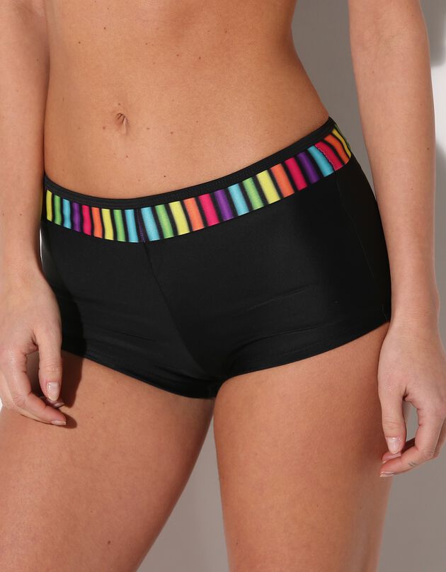 Boxer de bain rayé Arc-en-ciel - ventre plat (noir)