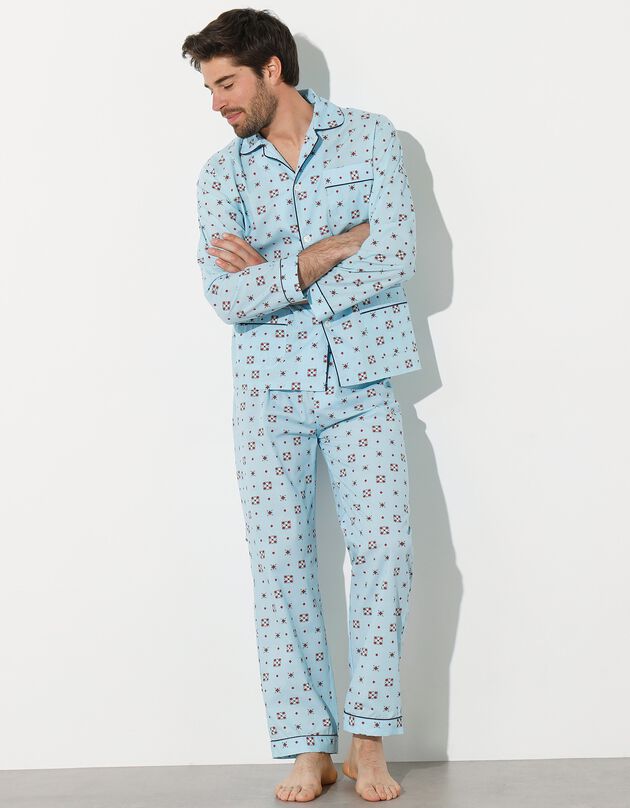 Pyjama imprimé popeline polyester/coton (bleu)