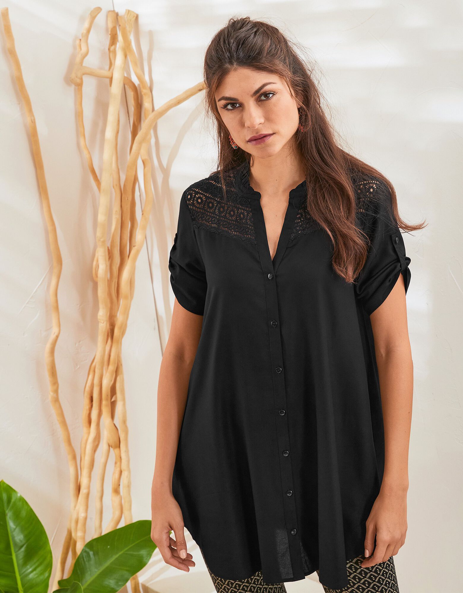 Chemise Tunique En Lin Jones New York - Taille 16, Motifs Abstraits
