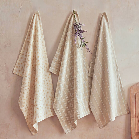 Torchons assortis coton beige - lot de 3 (beige)