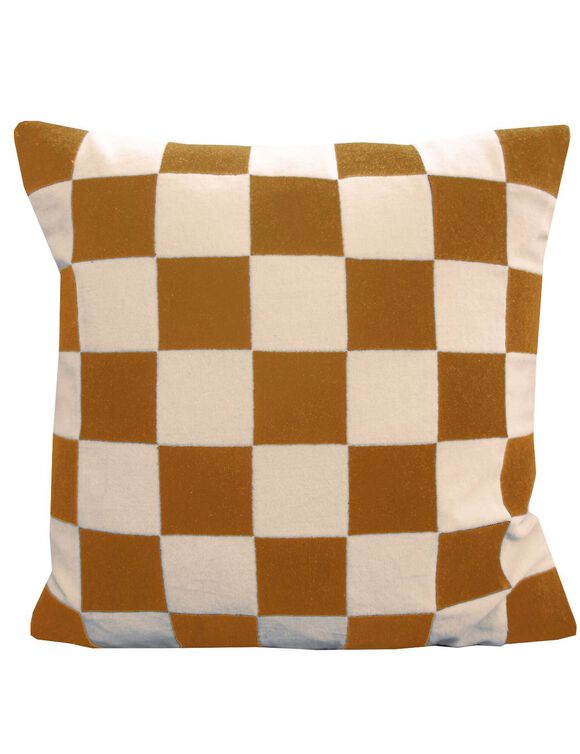 Coussin motif damier  (&eacute;cru / miel)