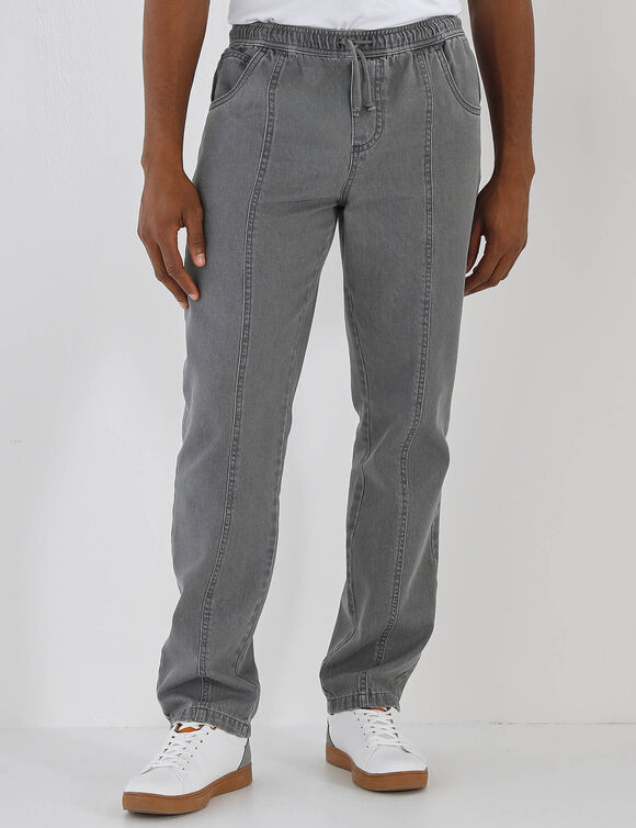 Pantalon denim l&eacute;ger &eacute;lastiqu&eacute; (gris)