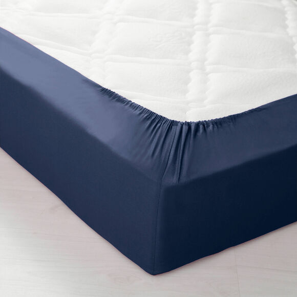 Drap-housse uni coton bonnet 32 cm (marine)
