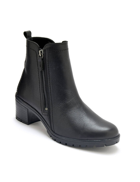 Boots fermeture zipp&eacute;e en cuir, largeur confort (noir)