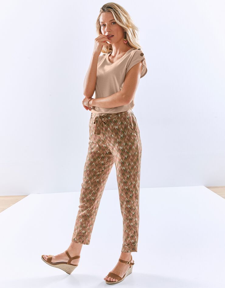 Pantalon coupe 7/8ème fuselée imprimé graphique tissu fluide (noisette) Pantalon coupe 7/8ème fuselée imprimé graphique tissu fluide (noisette)