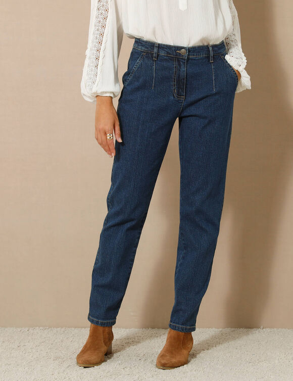 Jean coupe mom taille haute, stretch (stone)