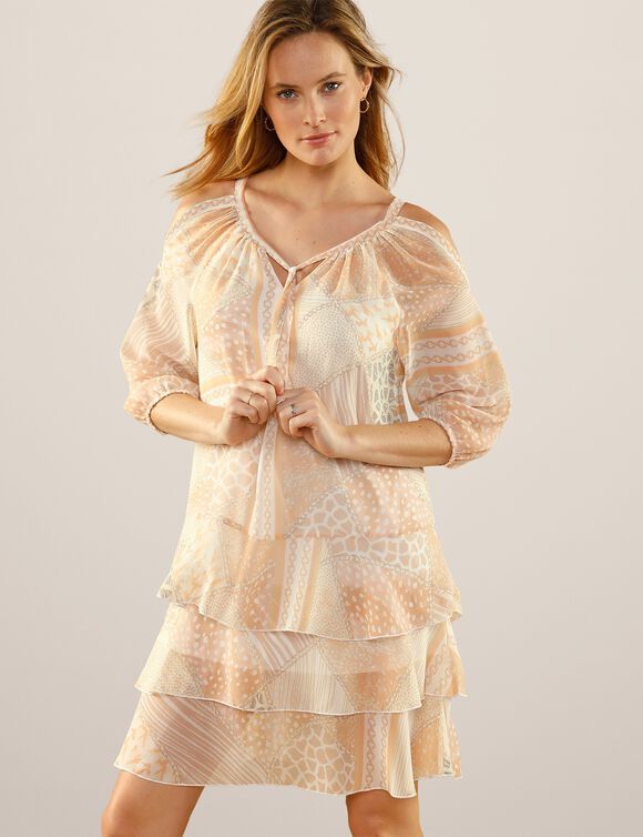 Robe en voile imprimée (écru / beige)