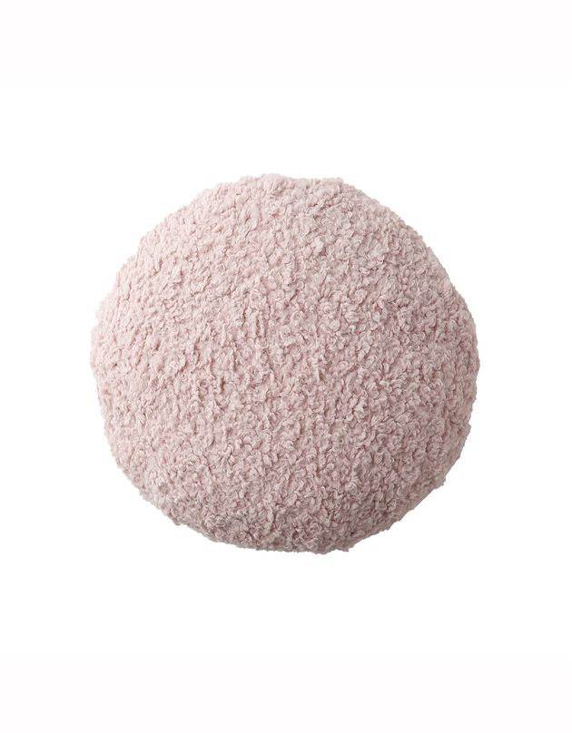 Coussin rond en bouclette sherpa moutonnée (vieux rose)