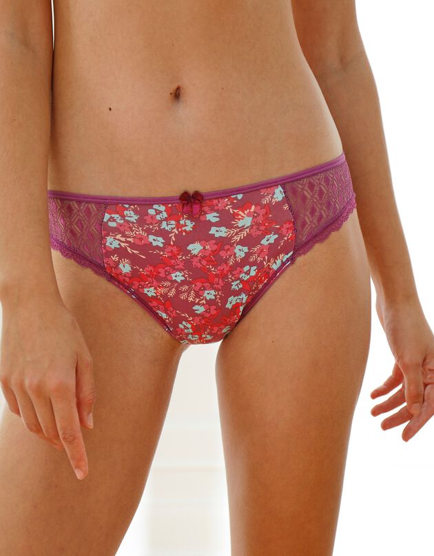 Culotte midi coton dentelle imprimé fleuri Coria - lot de 2 (violine)