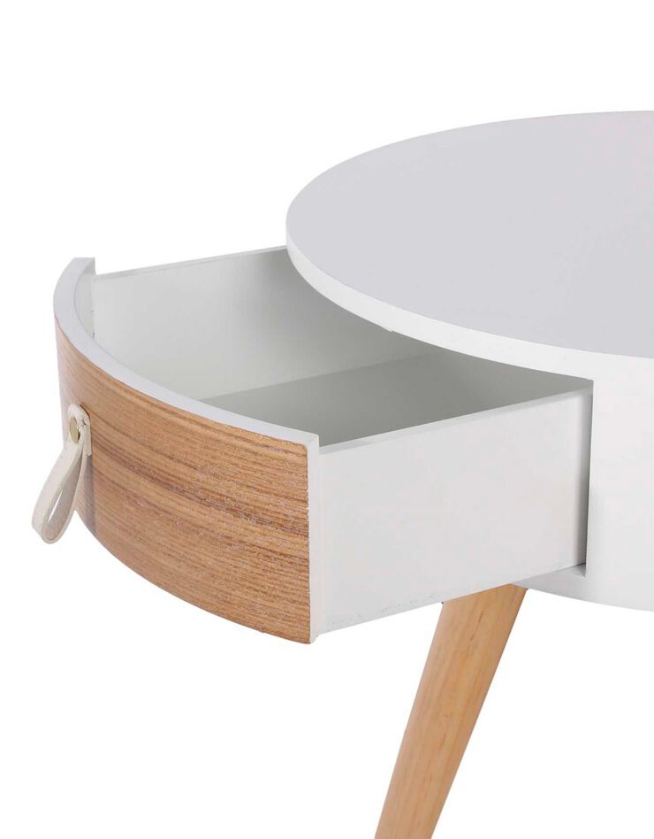 Table de chevet ronde bicolore TIHAME - 1 tiroir (blanc)