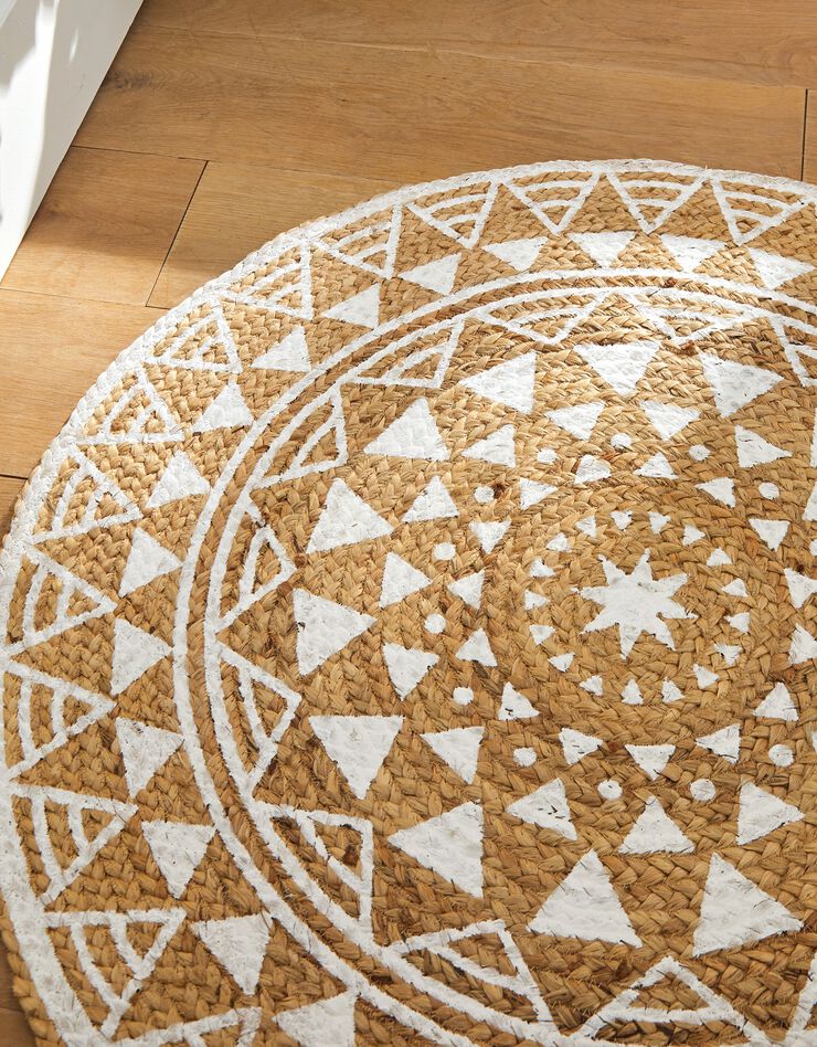 Tapis rond en jute imprimé blanc (blanc / naturel)