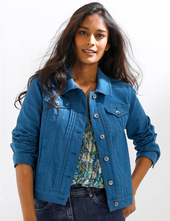 Veste boutonnée plis fantaisie (bleu grisé)