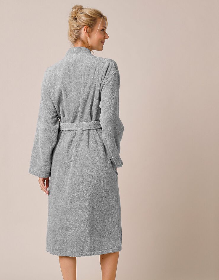Peignoir mixte adulte uni coton éponge bouclette col kimono personnalisé (gris)