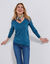 T-shirt col V manches longues (bleu prusse)