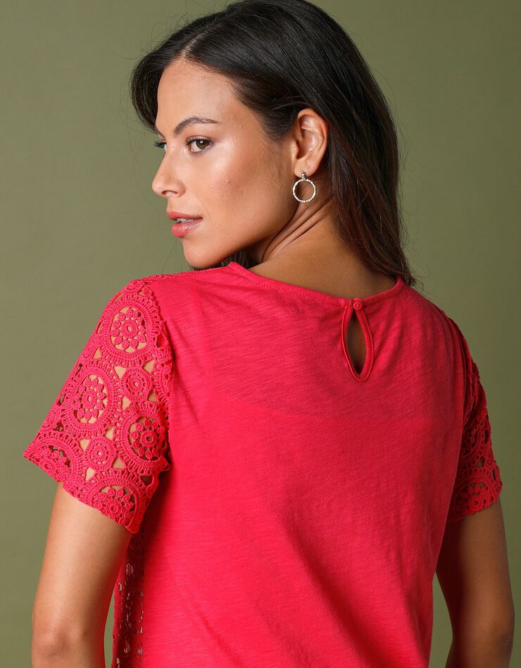 Tee-shirt macramé manches courtes (rose) Tee-shirt macramé manches courtes (rose)