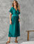 Robe volantée cache-coeur unie, crépon (turquoise)