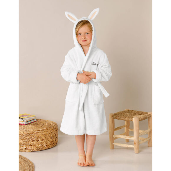Peignoir de bain enfant personnalisable lapin &agrave; capuche (blanc)
