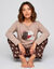 Pyjama pantalon en coton, imprim&eacute; "bichons", avec pochon assorti (taupe / chocolat)