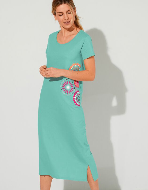Chemise de nuit longue imprimé rosaces (lagon) Chemise de nuit longue imprimé rosaces (lagon)