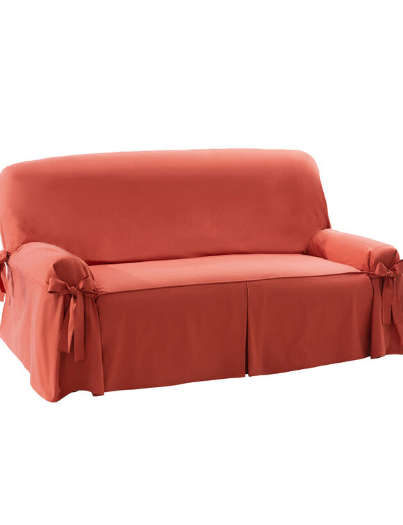 Housse bachette coton uni nouettes fauteuil canap&eacute;s (terracotta)