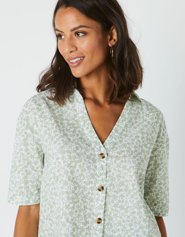 Chemise manches coudes imprimé fleuri, spécial petites (vert amande / blanc) Chemise manches coudes imprimé fleuri, spécial petites (vert amande / blanc)