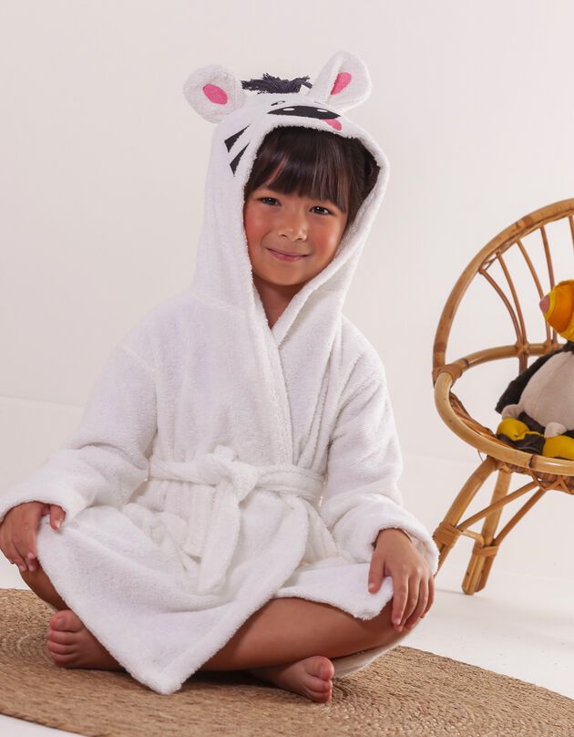Peignoir de bain enfant zèbre éponge coton - 380g/m2 (blanc)