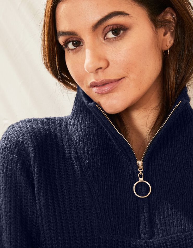Pull col zippé maille anglaise toucher mohair (marine) Pull col zippé maille anglaise toucher mohair (marine)