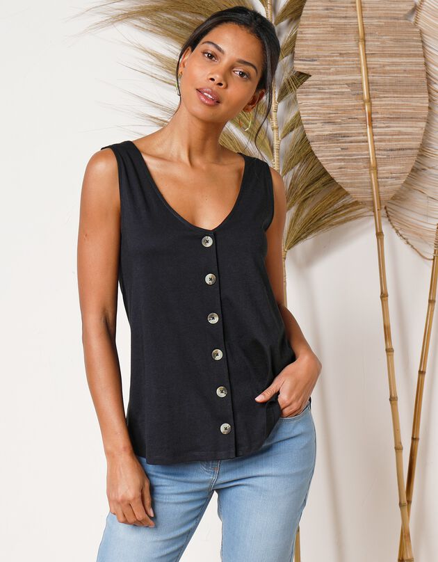 Débardeur boutonné uni (noir)