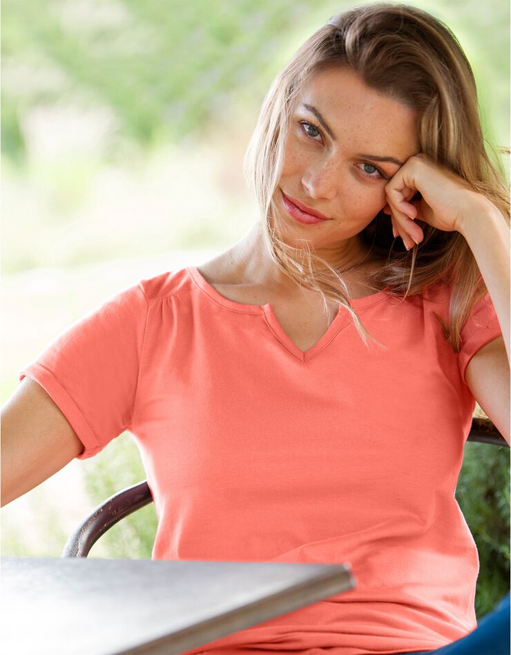 Tee-shirt col tunisien uni coton (mandarine) Tee-shirt col tunisien uni coton (mandarine)