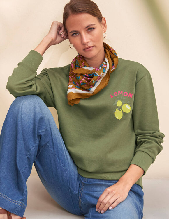 Sweat imprim&eacute; en molleton gratt&eacute; (kaki)