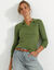 Pull col polo, maille côtelée (vert olive)