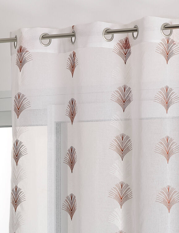 Voilage brodé plumes (blanc / terracotta)