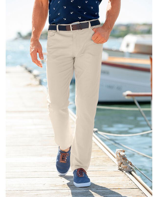 Pantalon droit 5 poches twill coton extensible (beige)