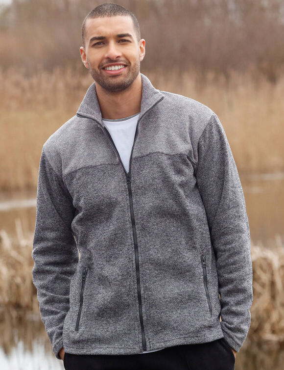 Sweat zippé col montant maille doublée molleton (gris chiné)
