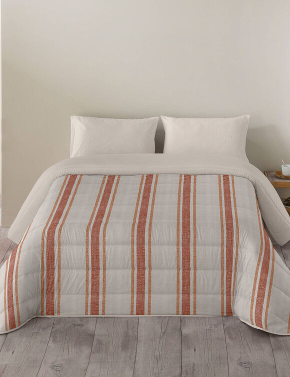 Couette microfibre rayures bayadère 200 g/m² (marron / beige)