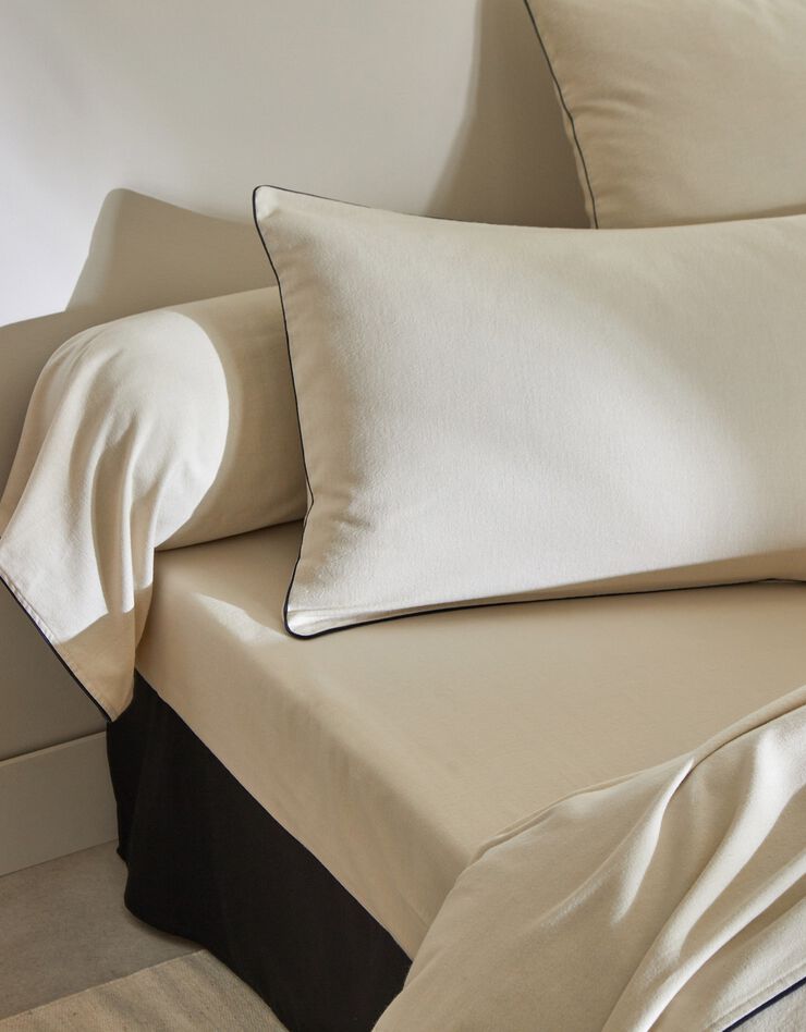 Linge de lit uni flanelle passepoil contrasté, collection "Intemporelle" (beige)
