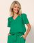 Blouse unie col V manches courtes (vert)