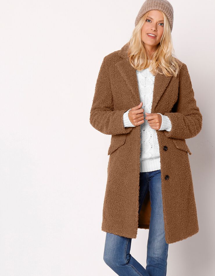 Manteau maille bouclette col tailleur (caramel) Manteau maille bouclette col tailleur (caramel)