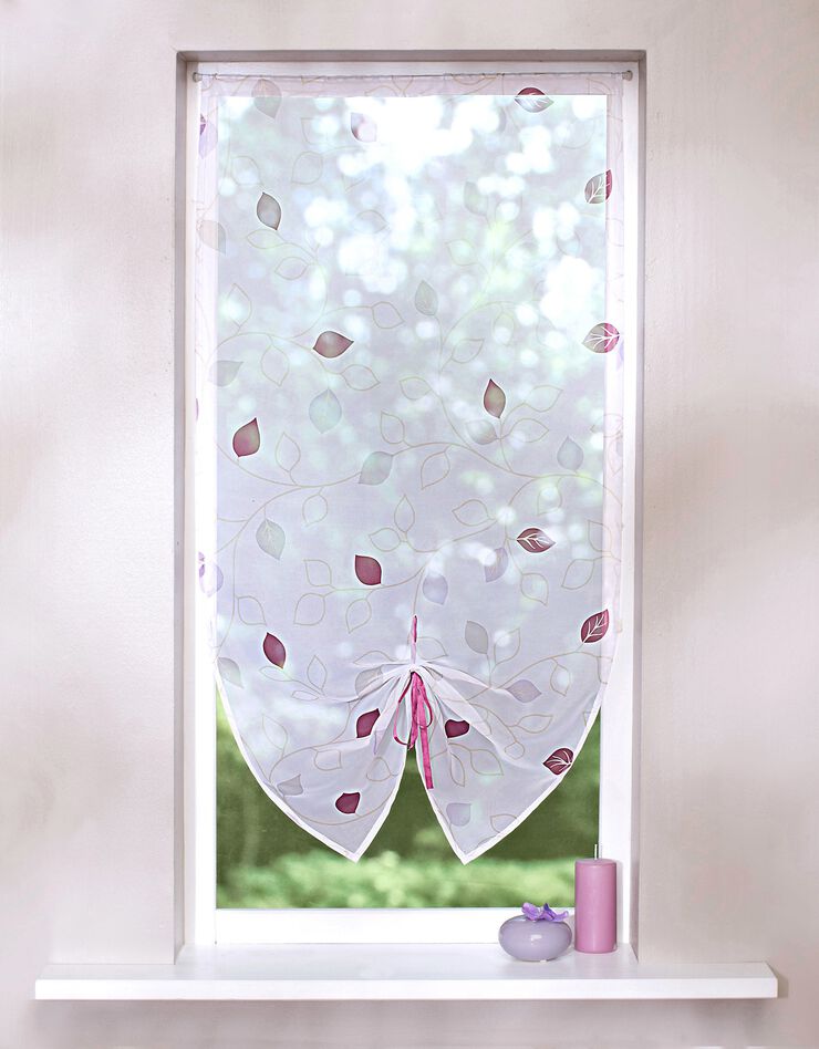 Store vitrage clairière voile imprimé feuilles (prune)