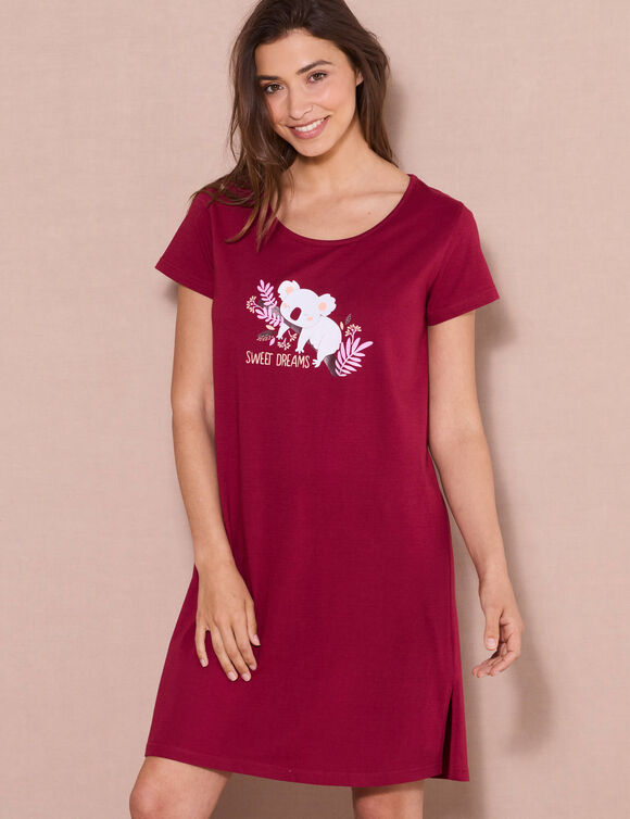 Chemise de nuit courte à manches courtes, imprimé koala (cerise)