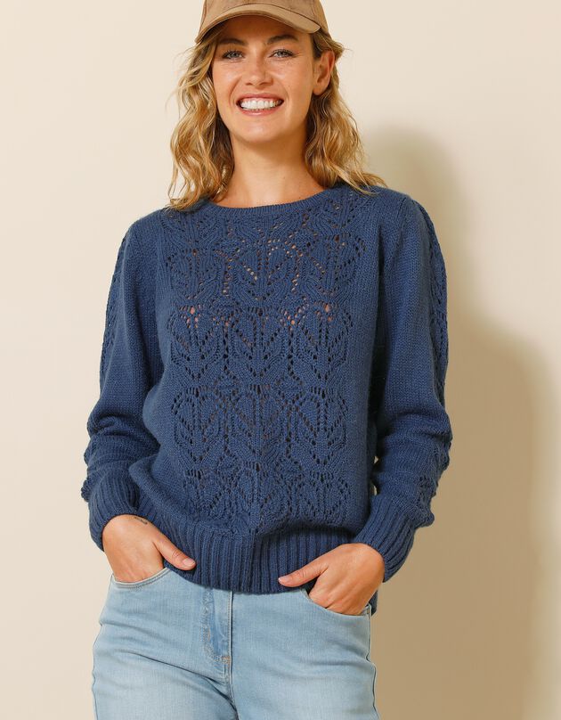 Pull ajouré épaules froncées (marine)