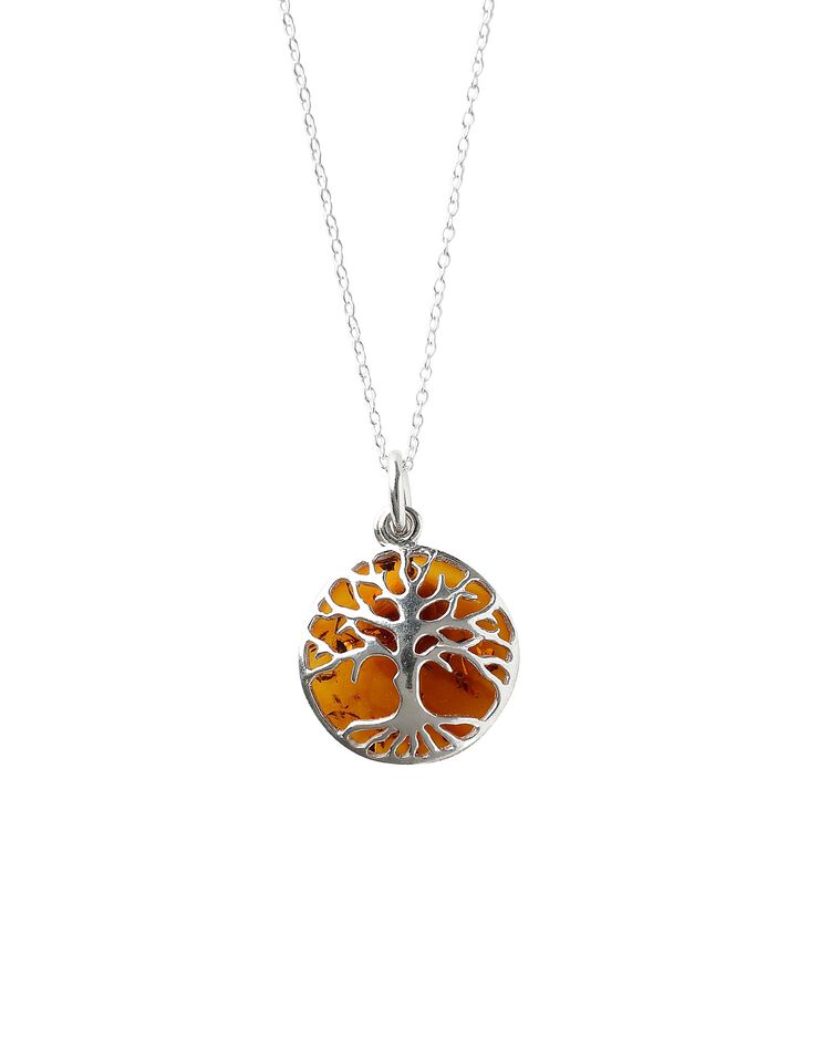 Collier pendentif "Arbre de Vie" ambre argent (ambre)