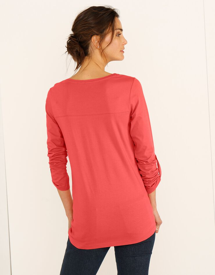 Tee-shirt col tunisien uni (corail) Tee-shirt col tunisien uni (corail)