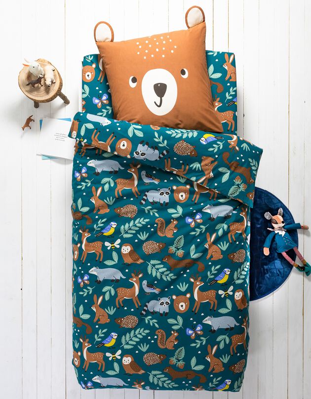 Linge de lit enfant à motifs Ourson en coton biologique, éco-responsable (vert)