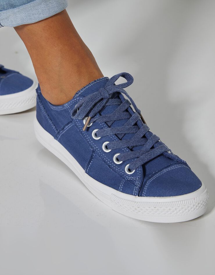 Tennis lacées en toile délavée à surpiqûres (bleu)