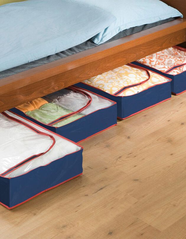 Housse rangement dessous de lit - lot de 4 (bleu / rouge)