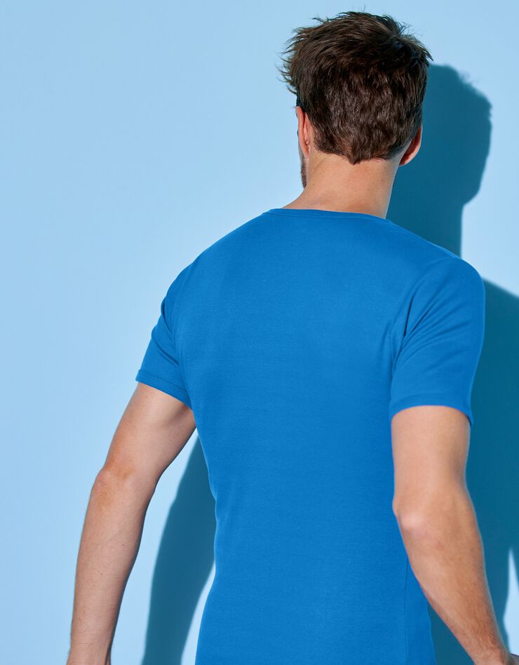 Tee-shirt sous-vêtement homme col V - lot de 3 (bleu)