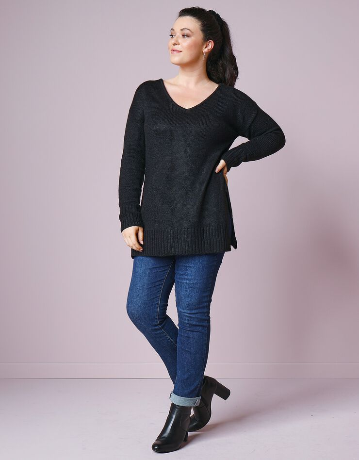 Pull tunique col V toucher mohair (noir) Pull tunique col V toucher mohair (noir)